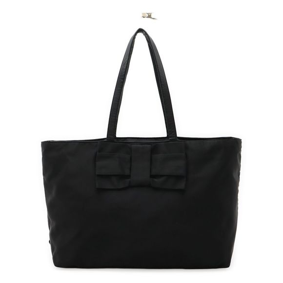 Prada Ribbon Tote Shoulder Bag Shoulder Nylon Leather Black Black Silver - Picture 1 of 9